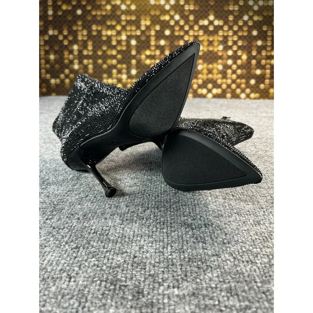 MIA Rakimaf Black Bling Rhinestone Ankle Booties Women's Size 5.5 Stiletto Heel - Picture 4 of 11
